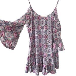 Solitaire Cold Shoulder Swim Cover Up, Women’s S Boho Coastal Lagenlook Festival